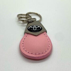 Toyota branded brushed silver & pink leather teardrop shaped key ring